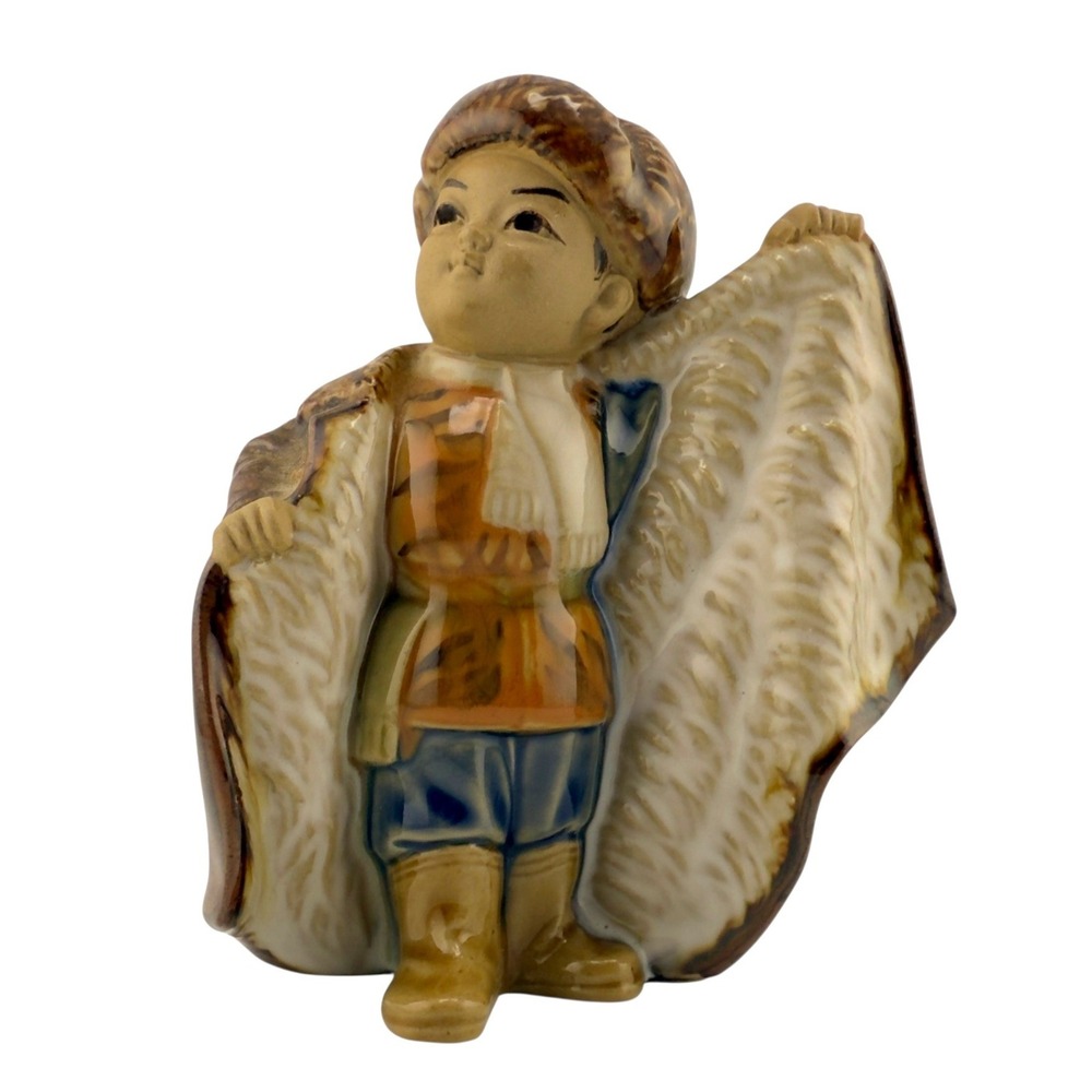 Ceramic Boy Figurine Fur Parka Winter Child Glossy Shelf Decor
